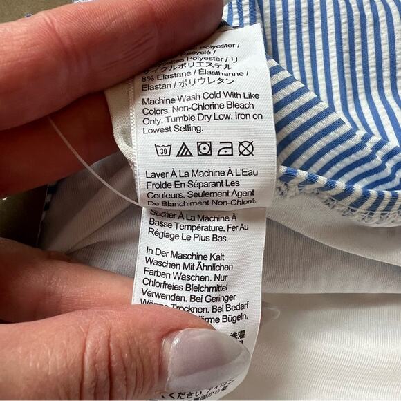 J.CREW Ruched One Shoulder One Piece in Seersucker Light Blue Ruched Sides NEW - Picture 10 of 12